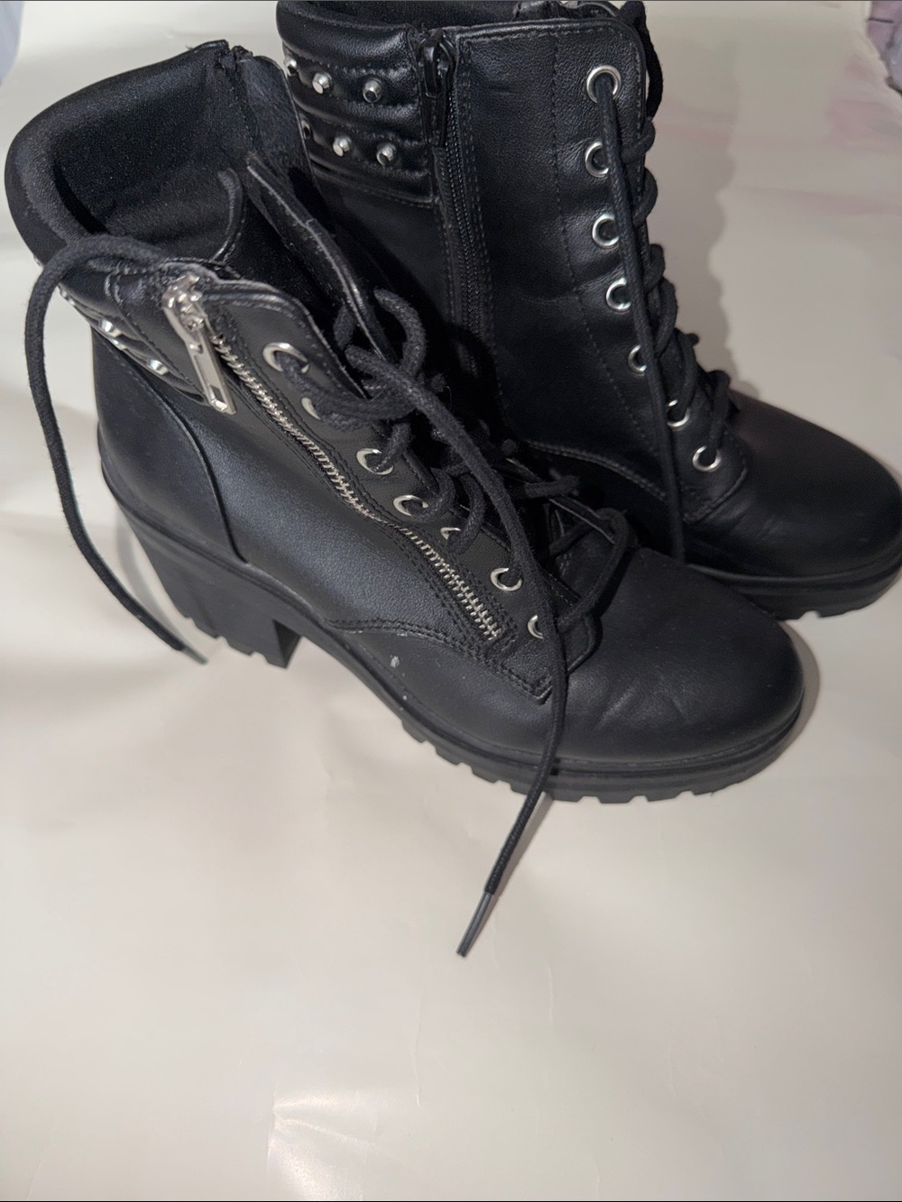 No Boundaries Black Lace-Up Studded Chunky Heel Combat Boots